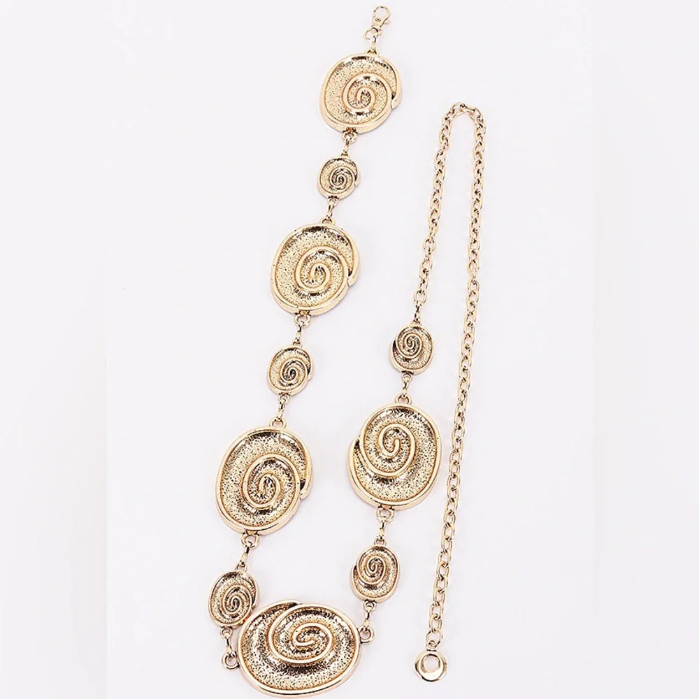 Gold or Silver Spiral Shell Charm Chain Waist Statement Belt